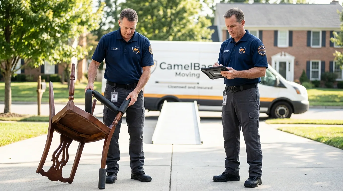 Movers inspecting furniture for damage prevention before loading in Lehighton, PA
