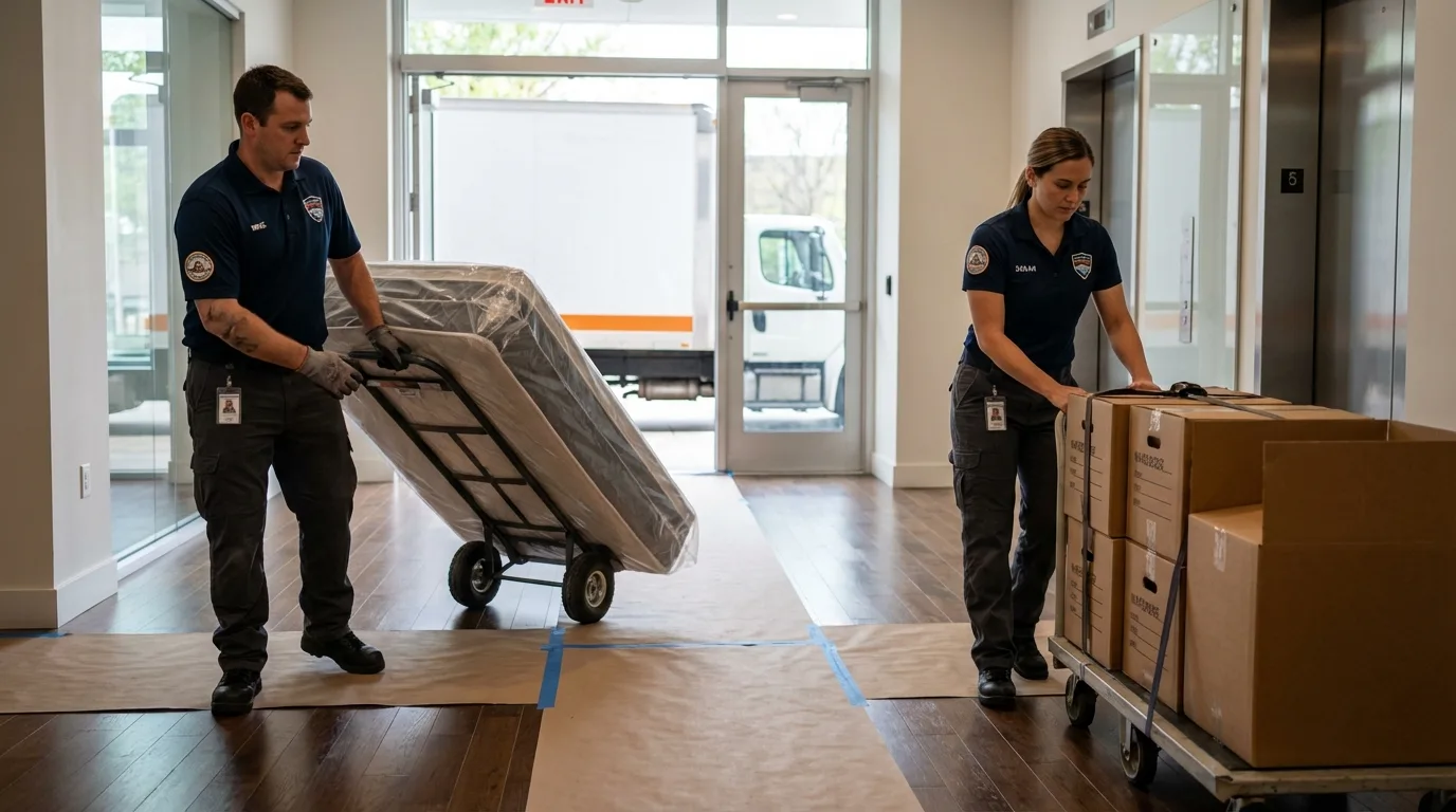 Professional apartment movers loading elevator in Lehighton, PA